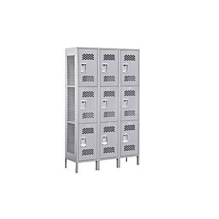 Salsbury Industries Salsbury Industries 83368GY-A 18 in. D Extra Wide Vented Metal Locker - Triple Tier - 3 Wide - Assembled - Gray 83368GY-A